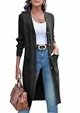 Imily Bela Strickjacke Damen Lang Zopfmuster Open Front Cardigan Langarm Herbst Winter Strickcardigan mit Taschen(Schwarz,XXL)