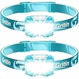 Gritin Stirnlampe LED, Superhell Kopflampe mit 3 Modi, IPX5 Wasserdichte Leichtgewichtige Mini Stirnlampe fürs Laufen, Campen, Joggen, Angeln, 2 Stück -Pfauenblau