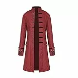 TIMELYE Halloween Herren Mantel Mit Hof Stickerei - Vintage Kostüm Jacke Frack Uniform - Atmungsaktive Party Oberbekleidung Gothic Unterteile Oberteile Mittelalter Gehrock (3-Wine, L)