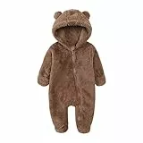 Nlaayong Kind Baby Fleece Overalls Neugeborene Plüsch Bärenohr Nachtbewohnung mit Kapuze -Reißverschluss Langarm Bodysuit Fouties