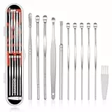 BUTBU Ohrenreiniger, 11 Stück Ohrenschmalz Entferner, Ear Cleaner Mit Vorratsbehälter, Edelstahl Tragbar Ohren Reinigung Set, Ohrreiniger für Erwachsene Jugendliche und Kinder, Ear Wax Removal(Silber)
