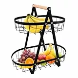 BOPHIS Obst Etagere Obstkorb mit 2 Etagen, Metall Obstkörbe Brotkorb 2 stöckig Obst Schüssel Obstschale Etagere Gemüsekorb Aufbewahrung für Küche Obst Gemüse Aufbewahrung mit Montageteilen