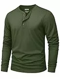 KEFITEVD Henley Tshirt Herren Longsleeve Baumwolle Regular Passform Henley Arbeits Langarm Shirt Herren Winter Grün XL