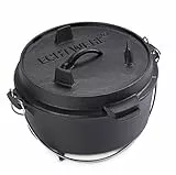 Echtwerk Dutch Oven, Gusseisen BBQ Kochtopf ca. 4,9 L, Bereits eingebrannt - preseasoned, Deckel mit Edelstahl Henkel als Pfanne nutzbar, Grilltopf für Indoor und Outdoor, Small-Edition, Schwarz