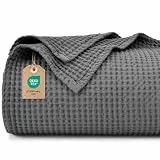 PHF 100% Baumwolle waffledecke Kuschedecke 130x150cm, leicht & atmungsaktiv, perfekt für das ganze Jahr - Oeko-TEX® Zertifiziert - Hotelwäschequalität - Ideal für Sofa Couch Bett, Anthrazit