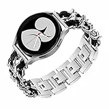 Metall mit Leder Armbänder für Samsung Galaxy Watch 4 Classic 42mm/46mm Armband, 20MM Damen Armband Edelstahl Ersatzarmband kompatibel mit Samsung Galaxy Watch 4 Classic 42mm/46mm (E)