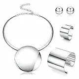 Kakonia Statement Chunky Schmuck Set Choker Ohrringe Armband Ring Silber Runde Anhänger Halskette Nigerian Kostüm Partei Afrikanischer Schmuck Zubehör für Frauen und Mädchen
