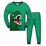 Codkkre Schlafanzug Jungen Kinder Pyjama Junge Dinosaurier Langarm Baumwolle Winter Weihnachten Nachtwäsche Gr.134, Grün/Dinosaurier