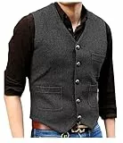 Solovedress Mens Vintage Classic Wolle Anzugweste Formale Regular Fit Weste Anzug Weste für Hochzeit Groomsmen(Grey,L)