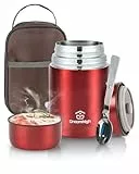 Dreamhigh® Thermobehälter für Essen 800 ml, Edelstahl Warmhaltebehälter Speisegefäß, Thermoskanne Auslaufsicher, inkl. Löffel, 12 Stunden Heiß/Kalt (Rot)
