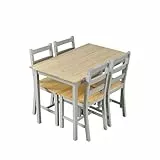 Panana Esstisch mit 4 Stühlen Set Kiefer Holz Essgruppe 4er Set Esszimmerstühle mit Esstisch für Esszimmer, Küche, Wohnzimmer Esszimmergarnitur (Kiefer Holz + Grau)
