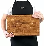 B4K® Schneidebrett 45 × 30 cm – Hackblock aus Eichen-Stirnholz mit abgerundeten Kanten – rutschfest mit Silikonfüßen & Griffmulden – ideal für Küche & BBQ