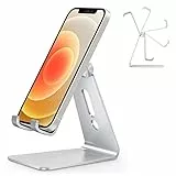 OMOTON Aluminium Handy Ständer, Multi-Winkel Verstellbarer Handy Halter Büro, Handyhalterung für Schreibtisch, kompatibel mit iPhone 15 Pro/15/15 Pro Max/14/13 Pro/12, Silber