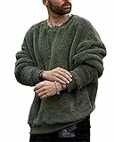 Runcati Herren Plüsch Pullover Teddy-Fleece Oberteile Oversize Sweatshirt Fuzzy Plüsch Teddy Pulli Tops für Herbst Winter Grün XL