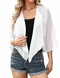 Aottori Damen Bolero Chiffon Cardigan Kurz Sommer Bolerojacke Elegant mit 3/4 Ärmel Schulterjacke Leichte Transparent für Festlich Hochzeit Weiß M