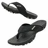 Herren Flip Flops Zehentrenner Leder mit Arch Support Sandalen Weich Leder Stoff Badelatschen Sommer Beach Rutschfest Hausschuhe Pantoletten(Schwarz,44 EU)