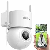 AOSU 3K 5MP Überwachungskamera Aussen,Kabel WLAN Kamera Outdoor Überwachung außen Mit 400Lm Spotlight Full Color Nachtsicht 360° PTZ Ansicht IP Kamera Outdoor, 24/7 Aufzeichnung, Fahrzeugschutz