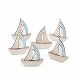 Logbuch-Verlag 6 kleine Segelboote Schiffe natur blau 8 cm aus Holz maritime Deko Boote Tischdeko Taufe Kommunion