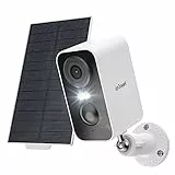 ieGeek 2K Überwachungskamera Aussen Akku Solar, 5200mAh Akku Kamera Überwachung Aussen WLAN, PIR-Personenerkennung,10M Nachtsicht, 2-Wege-Audio, Spotlights, IP65 wasserdicht - Weiss