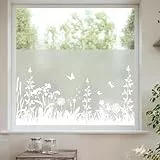 dktie Fensterfolie Blickdicht Sichtschutzfolie Fenster Milchglasfolie Botanisches Muster Statisch Haftend Anti-UV Kein Kleber Wiederverwendbar Geeignet für Wohnzimmer, Schlafzimmer 44,5 x 200 cm