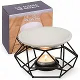 MIJOMA Duftlampe für ätherische Öle, Aromatherapie-Diffusor mit Keramikschale & Metallgestell, Teelichthalter, modern-industrielles Design, Schwarz/Rosegold, 12 x 8 cm (Schwarz)