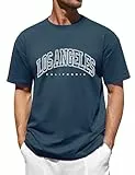 Vijamiy Herren T-Shirt Los Angeles Print Oversized 100% Baumwolle,Rundhalsausschnitt Kurzarm Sommer Top für Teenager,Weich und Bequem(Marineblau,XXL)