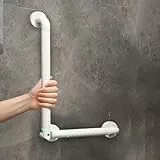 Haltegriffe für Senioren, 38x68cm Haltegriff Dusche aus Edelstahl Drehbar, Rutschfest Sicherheitsgriff Badewanne mit Fluoreszenz, L-förm Wandmontage Griffstangen für Treppen Badezimmer und WC, Weiß