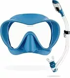 Cressi Rahmenlose Tauchmaske F1 - Beschlagfreie Glaslinse, Taucherbrille - Ergonomischer Silikonrand, Schnorchelmaske - Dry-Schnorchel & Schnorchelset - Blau Metall - Combo Set