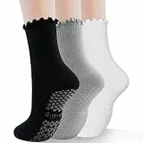 GRPSKCOS Yoga Socken Damen 3 Paar Pilates Socken Antirutschsocken Stoppersocken Damen für Yoga, Barre, Pilates, Krankenhaus,Tanz(#2 Schwarz+Grau+Weiß 35-42)