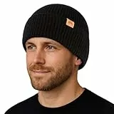 TOP-EX 100% Merino Mütze Schwarz, Warme Wintermütze für Herren und Damen, Strickmütze, Beanie für Männer, Outdoor Sportmütze, Wollmütze für Wandern, Skimütze für Laufen XL/XXL