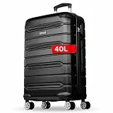 NOWI Handgepäck Koffer leicht – 40L Volumen – 8 Rollen 360° drehbar – Leichter ABS Koffer mit Zahlenschloss & Teleskopgestänge, Kabinentrolley, Handgepäckskoffer, Kabinenkoffer (schwarz, M)
