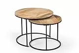 iAnanas 2er Set runder Couchtische runde Beistelltische Mangoholz Eisen modernes rustikales Design platzsparende Akzentmöbel vielseitige Tische Wohnzimmer Schlafzimmer Kaffeetisch, Wohnzimmertisch