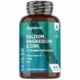Kalzium Magnesium Zink - 400 Tabletten 1+ Jahr - Magnesium, Vitamin D3, K2, Bor, Selen, Kupfer - 500mg Calcium - Vegan - 1 Tablette Pro Tag - Glutenfrei - Alternativ zu Kapseln - WeightWorld