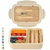 BIBURY Brotdose Lunchbox Erwachsene & Büro 1400ml, auslaufsichere, Große Bento Box mit 3 Fächern & Besteck, mikrowellengeeignet für Schule Arbeit Männer Frauen & Kinder (Beige)