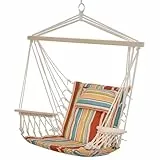 Outsunny Hängesessel Hängeschaukel mit Querstrebe und Kissen Deckenhaken Gestell Hängestuhl bis 100kg belastbar Hängesitz für Indoor Outdoor Garten Terrasse Mehrfarbig