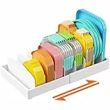 Lifewit Deckelhalter erweiterbar von 25-44 cm, Deckel Organizer aus Kunststoff, Schubladen Organizer Küche für Frischhaltedosendeckel, Aufbewahrungsbox für Deckel mit 8 verstellbaren Trennwänden, Weiß