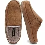 ONCAI Hausschuhe Herren mit Filz,Arch-Unterstützung Memory Foam Pantoffeln und Plüsch Baumwolle Mischung Hüttenschuhe Wolle Haus Slippers mit Gummisohlen Khaki EU Größe 48
