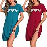 Marvmys 2er Nachthemd Damen Kurzarm Schlafshirt Baumwolle Printed Sleepshirt Sommer T-Shirt Schlafhemd Frauen Nachtwäsche Schlafkleid