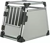 TRIXIE Hunde-Transportbox Aluminium in silber - M: 53 × 61 × 74 cm - stabile und geräuscharme Hundebox mit abgeschrägten Seiten, Sicherheitsverschluss & rutschfester Liegematte – 39341