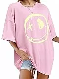 WIEIYM Damen Good Vibes T-Shirt Tops Casual Tshirts Rundhals Kurzarm T-Shirt Tops Teenager Mädchen Sommer Oberteile,Rosa,M