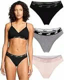 PUMA Damen Elements Baumwoll-Mix Strings 4er Pack – Komfortable Unterwäsche, Elastischer Bund, Alltags-Basics, Black/Grau Melange, M