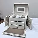 Enthralite Mädchen kleines Schmuckkästchen mit Schloss: 3 Ebenen Organisator mit 8 Halskettenhalter – Ring- und Ohrringaufbewahrung mit Spiegel fürs Zimmer – Frauen Geschenke zu Geburtstag und Valenti