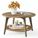 VASAGLE Couchtisch rund, Wohnzimmertisch 2 Ebenen, Kaffeetisch für Wohnzimmer, 80 cm d, 45 cm H, einfach zu montieren, honigbraun LCT243K41