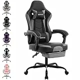 WOTSTA Gaming Chair Computerstuhl Ergonomischer Gaming Stuhl mit Fußstütze Bürostuhl Ergonomischer Computerstuhl mit Lendenwirbelstütze Dunkelgrau