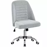 Yaheetech Bürostuhl ohne Armlehne Schreibtischstuhl Drehstuhl mit Rollen ergonomischer Schreibtischsessel höhenverstellbar Arbeitshocker Schminkstuhl Stoff in Leinenoptik Hellgrau