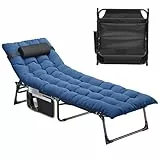 YITAHOME Sonnenliege Klappbar mit Kissen 190x68x31cm, Campingliege mit 5 Einstellbaren Positionen, Sonnenliegen mit Kopfteil & Seitentasche, Belastbarkeit bis 300lbs für Garten, Pool, Camping, Blau