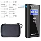 Swetfela Alkoholtester mit 10 Mundstücken Tragetasche - Präziser Tragbarer Alkotester, Digitales LCD Alkoholmessgerät, 50 Speicherplätze für Auto & Privat