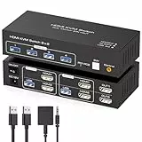 TJCXELE 4K60Hz HDMI KVM Switch 2 PC 2 Monitore USB 3.0 KVM Switch für Zwei Computer die sich Dual Monitor und 4 USB-Geräte Unterstützung Kopieren&Erweitern Modus mit 12V DC Netzteil und USB-Kabel