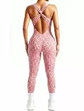STARBILD Damen Sport Jumpsuit Rückenfreie, Nahtloser Overalls Lang Push Up, Fitness Eng Einteiler Ärmelloser, One Piece für Workout Yoga Gym, Leopardenmuster - Rosa S