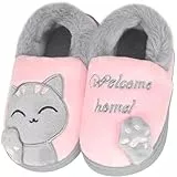 KVbabby Mädchen Jungen Plüsch Baumwolle Hausschuhe Kinder Winter Pantoffeln mit Cartoon Katze Hause Slippers,Rosa a,EU18/19=Etikettengröße 140